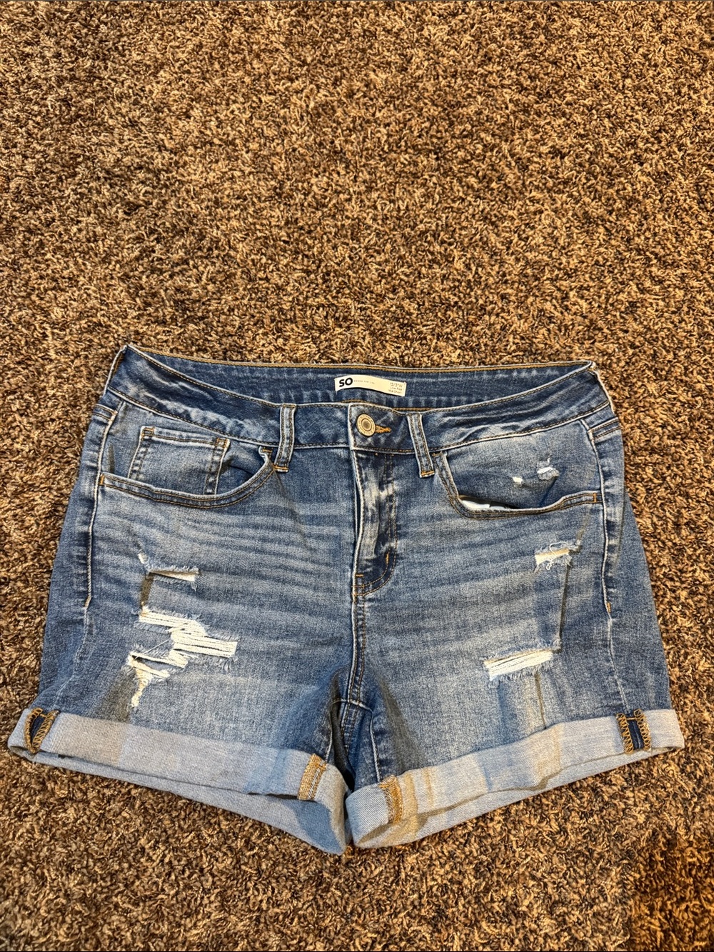 SO Distressed Light Blue Cuffed Denim Shorts